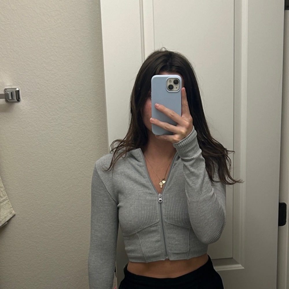 Cropped Grey Athletic Zip Up